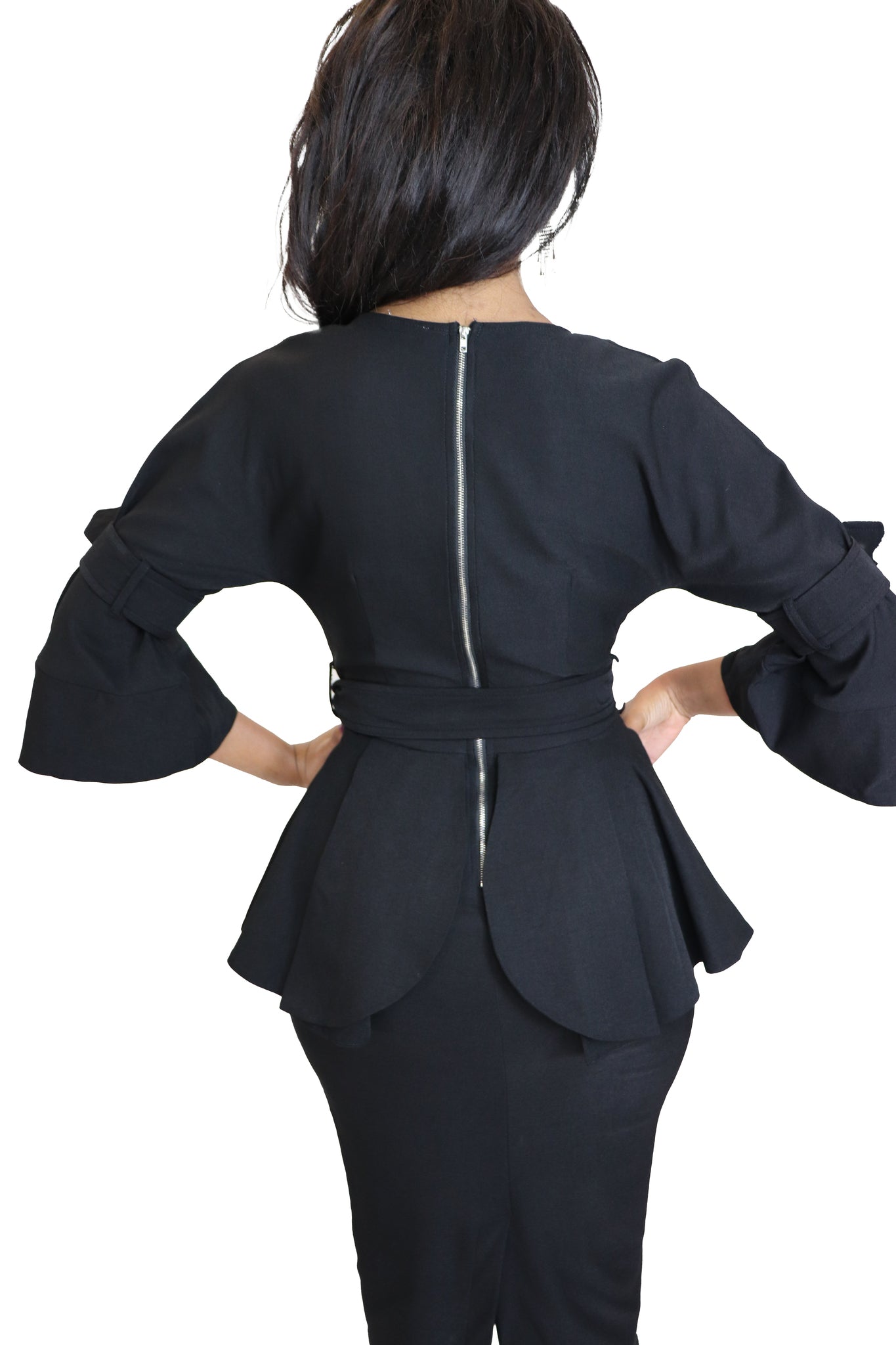 Michelle Lavaughn Belted Peplum Dress
